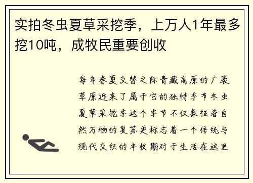 实拍冬虫夏草采挖季，上万人1年最多挖10吨，成牧民重要创收